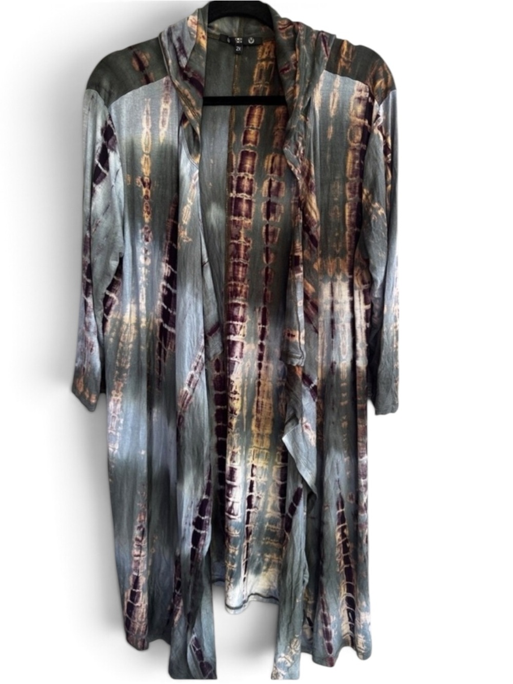 Coin 1804 Duster Womens 2X Teal Tie Dye Open Front Long Cardigan Plus Size